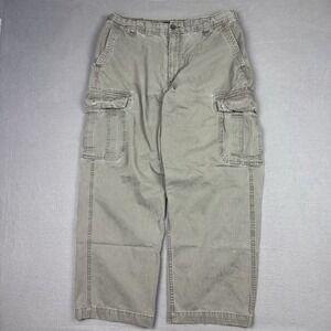 Y2K VTG Old Navy Green Cargo‎ Pants  Weathered Distressed Baggy 36x29*